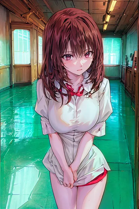 Female Teacher with Strict Abstinence,Beautiful Legs Glancing at Students,selfish body,Cold look,Testing Students' Abstinence,Mysterious Atmosphere,4K High Resolution,Realistic,portrait,Dark color , bright red ,Eyes That Seem to Be Sucked In,Picturesque,Im...