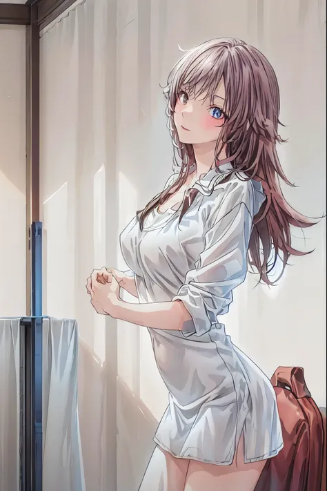  in a high school classroom，Female Teacher with Strict Abstinence,Female Teacher Standing in Front of a Pulpit，the student's back is an adult，Beautiful Legs Glancing at Students,black stockings，selfish body,Cold look,Testing Students' Abstinence,brown hair...