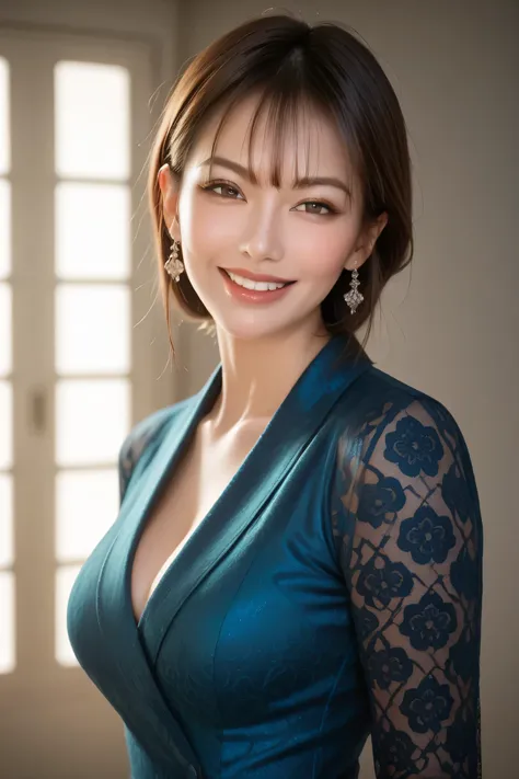 score_9, score_8_up, score_7_up, masterpiece, Highest Quality, 1 Japanese adult female, 40 options , cowboy shot, beautiful faces, Confident Posture,
blue silk blouse 、Tight Black Miniskirt, Refined silhouette,
Intelligent smile, full lips, 黒い髪, beautiful...