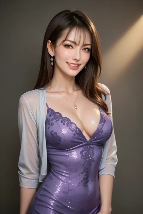 score_9, score_8_up, score_7_up, masterpiece, Highest Quality, 1 Japanese adult female, 40 options , cowboy shot, beautiful faces, Confident Posture,
purple silk blouse 、Tight Black Miniskirt, Refined silhouette,
Intelligent smile, full lips, 黒い髪, beautif...