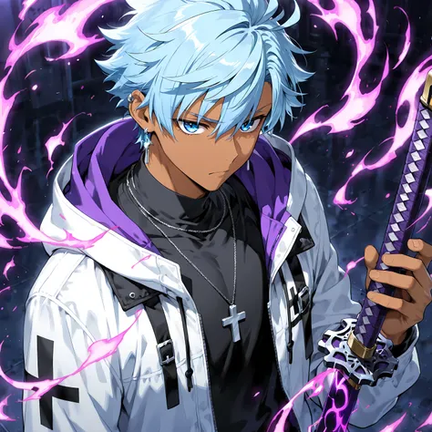 <lora:TrendCraft_The_Peoples_Style_Detailer-v2.4I-5_18_2025-Illustrious:0.2> <lora:flatline_v2_-_Illus_x_Niji:0.6>, masterpiece , best quality , 1male , adult , male focus , masculine , dark skin , solo , short wavy spiked hair with ahoge , medium length i...