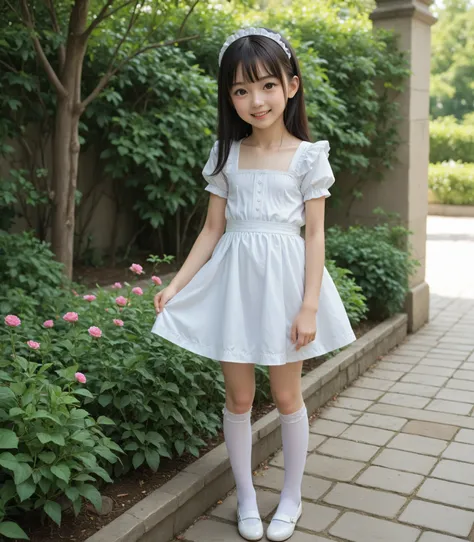 (1 cute young girl)、maids,Look at the audience,(skinny:1.5),(younger:1.5),(toddler wearing top_body:1.4),(braids:0.3),(Bang Hair:0.3),(twin tails:0.3),(ponytail:0.3),(long hair:0.3),(BIG BREASTS:0.92),slouching forward,slouches forward,Japanese,(smile:0.74...