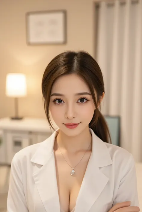 (masterpiece, best quality, Semi-realistic anime style , Cinematic soft light, Super-detailed texture ),
A bust of a beautiful school nurse , Direct eye contact with the viewer ,
A gentle and seductive smile , Slightly rosy cheeks and glossy lips ...