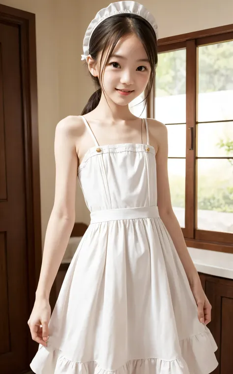 maids, cute pretty girl, (smile:0.5), slender body, Narrow Shoulder, white skin, (maidsドレス),(skinny:1.5),(younger:1.5)