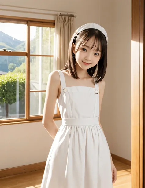 maids, cute pretty girl, (smile:0.5), slender body, Narrow Shoulder, white skin, (maidsドレス),(skinny:1.5),(younger:1.5)