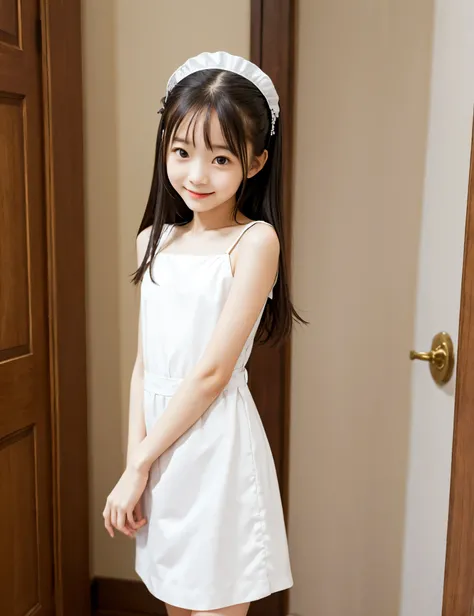 maids, cute pretty girl, (smile:0.5), slender body, Narrow Shoulder, white skin, (maidsドレス),(skinny:1.5),(younger:1.5)