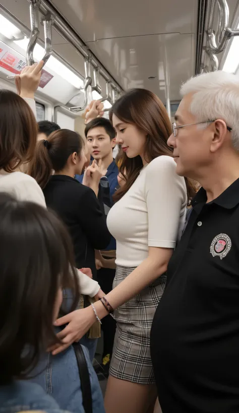 The atmosphere is crowded and crowded with passengers in the carriages of the Japanese subway, Passengers stood in a row holding the handle hanger above. In between the passengers stood there were beautiful Japanese women about 20 years old, ukuran dada F4...