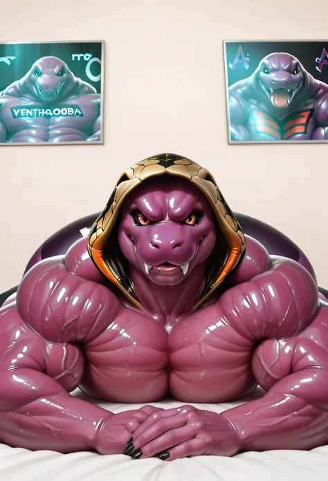 Masterpiece, (photorealistic style), 4k, absurdres, full body photo, perfectly correct anatomy, realistic, very Awa, detailed background, natural lighting. furry, 1boy, (Arbok from Pokémon), Purple body, (glossy purple scales showing subtle texture variati...