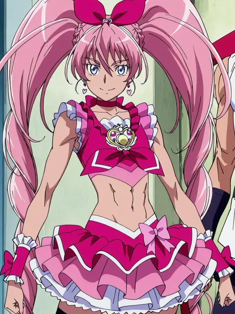 score 9 、score 8 up、score 7 up、source anime、傑作、best quality、best resolution、best image quality、Very detailed face、Very detailed eyes、anime coloring、anime screencap、anime screenshot、official style、1boy、(male:1.5)、cure melody、man is wearing a crop top dress、...