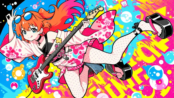 A woman playing the guitar(masterpiece, Highest Quality, Pop anime style with a clean cell, Bold, Clear Line Art, high saturation, Graphic Poster-like Image, Flat shape , halftone dots, Cutout Edge Like a Sticker, Minimal soft shading)
Full Body Photo of a...