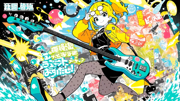 A woman playing the guitar(masterpiece, Highest Quality, Pop anime style with a clean cell, Bold, Clear Line Art, high saturation, Graphic Poster-like Image, Flat shape , halftone dots, Cutout Edge Like a Sticker, Minimal soft shading)
Confident 3 with a s...