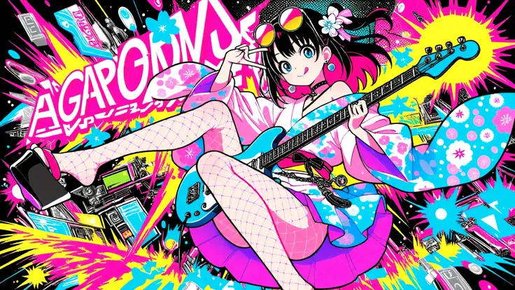 A woman playing the guitar(masterpiece, Highest Quality, Pop anime style with a clean cell, Bold, Clear Line Art, high saturation, Graphic Poster-like Image, Flat shape , halftone dots, Cutout Edge Like a Sticker, Minimal soft shading)
Full Body Photo of a...