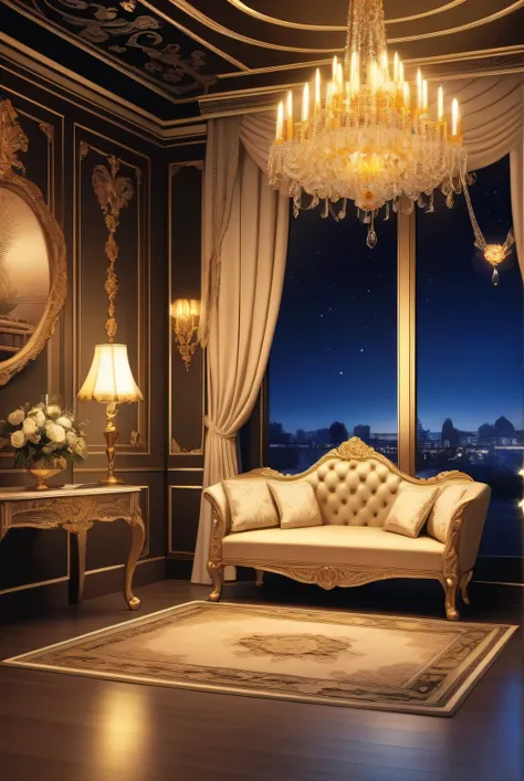 Fantastic antique night room decorated with golden jewels