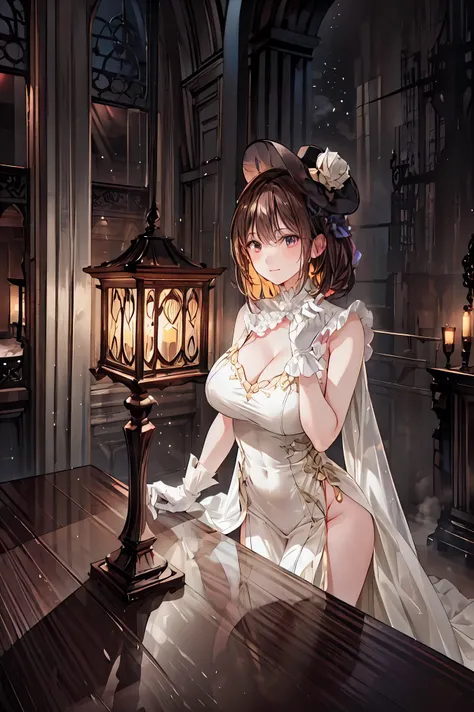 A venue with a dim and heavy atmosphere,moonlight shines in,A stage illuminated by spotlights,A woman wearing a silk hat,Hands Wearing White Gloves,A mysterious auctioneer with a low voice echoing through,A jewel placed on a huge table,diamonds,Participant...