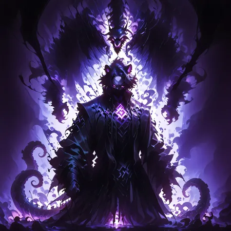 masterpiece, best quality, amazing quality, newest, add detail, sharp focus, no lineart, photorealistic, gradation grading, color contrast, impressionism, muted colors palette, surrealism, anthro, furry, Dark purple Shadowrealm, 1 amorphous panther non-bin...