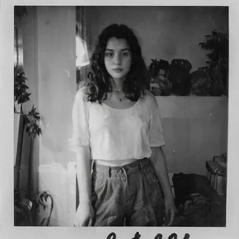 Last summer vacation, old black and white photos, memories of my girlfriend, polaroid photo, monochrome, greyscale, film grain,