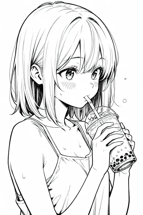 Anime boy drinking, perfect quality, clean line art, white background, masterpiece, 4k