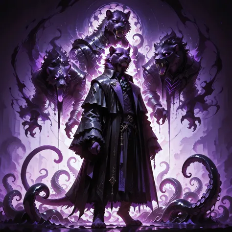 masterpiece, best quality, amazing quality, newest, add detail, sharp focus, no lineart, photorealistic, gradation grading, color contrast, impressionism, muted colors palette, surrealism, anthro, furry, Dark purple Shadowrealm, 1 amorphous panther non-bin...