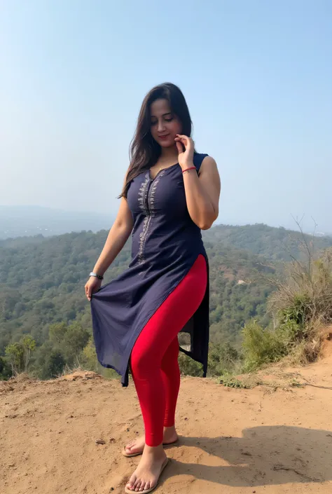 Sofia 23 year old  hot sexy  girl ,kurti leggings she is enjoying on hilltop ,focus on breast and leggings,big breast size, average body,leggings She lifting up her kurta with her hand and shows off her leggings.. She is  leggings feetthe thigh expose  pos...