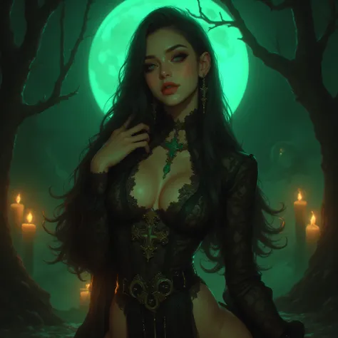 alluring, one hand resting gracefully on her hip, the other softly lifted, showing delicate, perfectly shaped fingers and elegant hand posture.
Her emerald green eyes are bright, sharp, and full of mystery — realistic, symmetrical, and expressive under th...