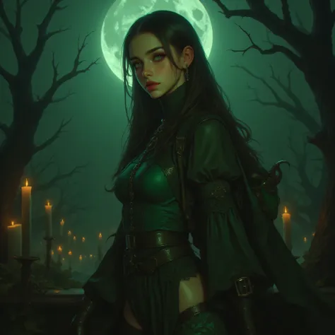 alluring, one hand resting gracefully on her hip, the other softly lifted, showing delicate, perfectly shaped fingers and elegant hand posture.
Her emerald green eyes are bright, sharp, and full of mystery — realistic, symmetrical, and expressive under th...