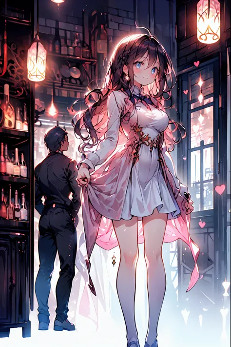 Bunny Girl at the Tavern,Under the Shiny Neon Lights,Bunny Girls Listen to the Hearts of Customers,Selling Escapist for a Moment,active，Attractive Poses,Rich Proportions,plump curves,beautiful face,Glossy Hair,Glittering Costumes,meteor、空から降り注ぐmeteor、無数のme...