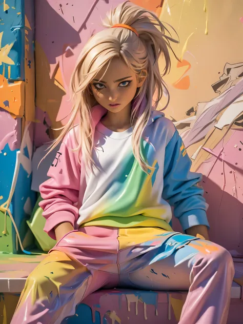 11Paint65Splash99,(best quality), masterpiece, extremely detailed CG uniform 8K illustration, high color, extremely high color saturation, all colors deepened, paint, graffiti art, center composition, extremely detailed light and shadow, graffiti wall, wal...
