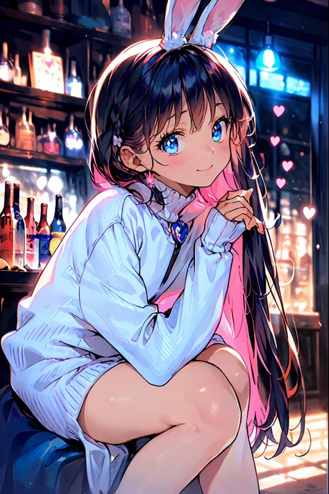 Bunny ears、Bunny Girl in the Tavern,Under the Shiny Neon Lights,Bunny Girls Listen to the Hearts of Customers,Selling Escapist for a Moment,active，Attractive Poses,Rich Proportions,plump curves,beautiful face,Glossy Hair,Glittering Costumes,meteor、空から降り注ぐm...