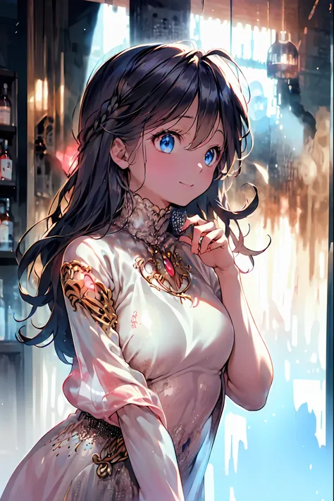 Bunny ears、Bunny Girl in the Tavern,Under the Shiny Neon Lights,Bunny Girls Listen to the Hearts of Customers,Selling Escapist for a Moment,active，Attractive Poses,Rich Proportions,plump curves,beautiful face,Glossy Hair,Glittering Costumes,meteor、空から降り注ぐm...