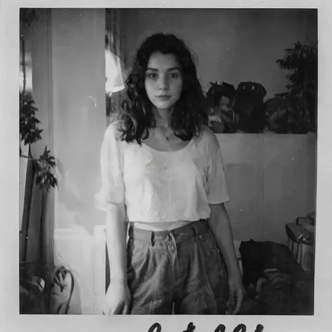 Last summer vacation, old black and white photos, memories of my girlfriend, polaroid photo, monochrome, greyscale, film grain,