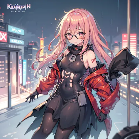 Anime girl with pink hair and glasses in the rain, oppai cyberpunk,  cyberpunk anime girl  in hoodie,  Cool Anime 8K ,  cyberpunk anime girl  4K konachan, cyberpunk anime art,  cyberpunk anime girl  , cyberpunk anime art, female  cyberpunk anime girl  , {{...