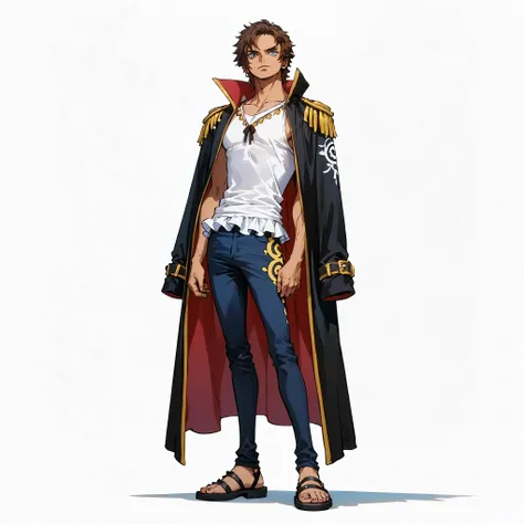 (male), (adult man), (slim body), (dark skin), (blue eyes), (brown short wavy hair), (calm face), (relaxed pose), (solo), (single character), (full body version), (white background), (no background), (highly detailed), (shadow), (standing pose), (natural l...