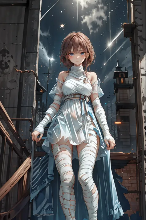 (((Bandage girl)))、Beautiful girl,Halloweenの夜,怪物に取り囲まれたCity, A girl being controlled by a monster ,((from below:1.2)), Transforming into a monster , A city filled with skyscrapers ,Cityの夜景
少女の傷付いた姿, A girl's expression is gloomy and gloomy ,frightened pos...