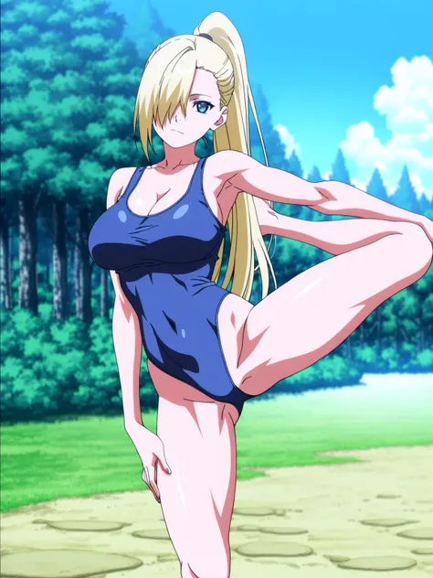 傑作、best quality、best resolution、best image quality、amazing quality、 very aesthetic、 absurdres、anime coloring、anime screencap、anime screenshot、1girl、<lora:InoYamanakaGeninNoobXL_byKonan:1>、ino yamanaka、anime girl is wearing a blue leotard、13 years old、blond...