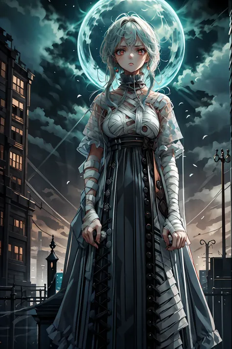 (((Bandage girl)))、Beautiful girl,Halloweenの夜,怪物に取り囲まれたCity, A girl being controlled by a monster , Transforming into a monster , A city filled with skyscrapers ,Cityの夜景
少女の傷付いた姿, A girl's expression is gloomy and gloomy ,frightened posture, A girl hiding...