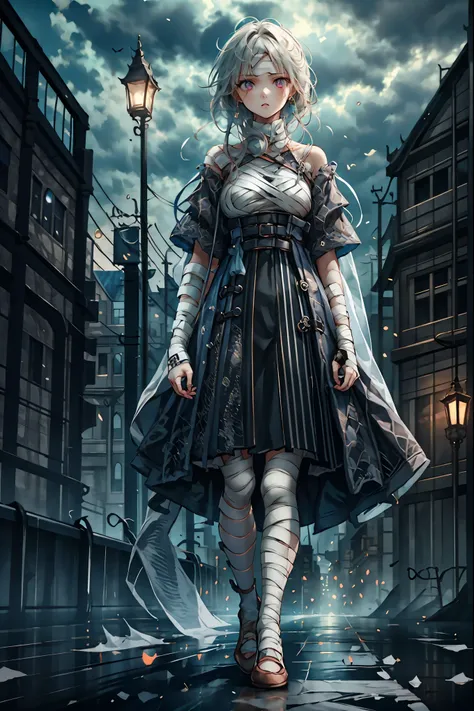 (((Bandage girl)))、Beautiful girl,Halloweenの夜,怪物に取り囲まれたCity, A girl being controlled by a monster , Transforming into a monster , A city filled with skyscrapers ,Cityの夜景
少女の傷付いた姿, A girl's expression is gloomy and gloomy ,frightened posture, A girl hiding...