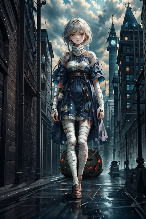 (((Bandage girl)))、Beautiful girl,Halloweenの夜,怪物に取り囲まれたCity, A girl being controlled by a monster , Transforming into a monster , A city filled with skyscrapers ,Cityの夜景
少女の傷付いた姿, A girl's expression is gloomy and gloomy ,frightened posture, A girl hiding...