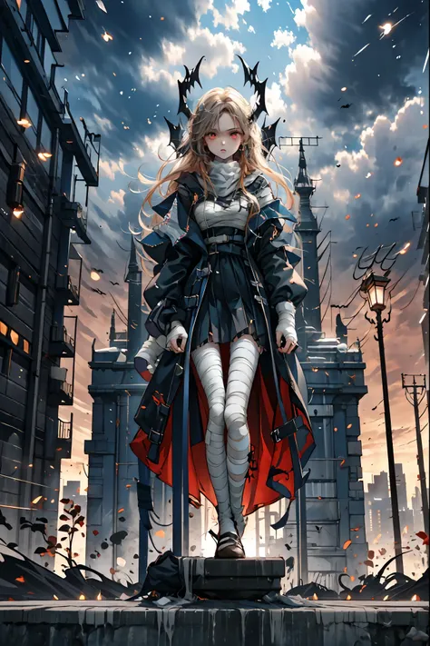 (((Bandage girl)))、Beautiful girl,Halloweenの夜,怪物に取り囲まれたCity, A girl being controlled by a monster , Transforming into a monster , A city filled with skyscrapers ,Cityの夜景
少女の傷付いた姿, A girl's expression is gloomy and gloomy ,frightened posture, A girl hiding...