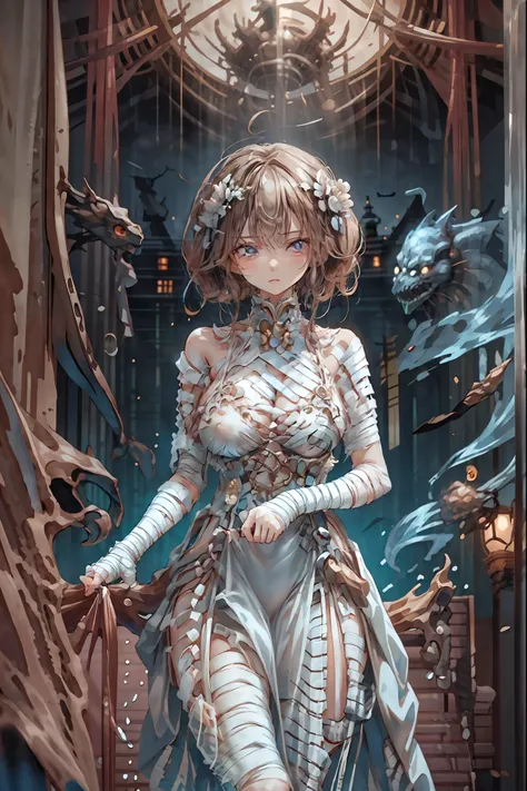 (((Bandage girl)))、Beautiful girl,Halloweenの夜,怪物に取り囲まれたCity, A girl being controlled by a monster , Transforming into a monster , A city filled with skyscrapers ,Cityの夜景
少女の傷付いた姿, A girl's expression is gloomy and gloomy ,frightened posture, A girl hiding...