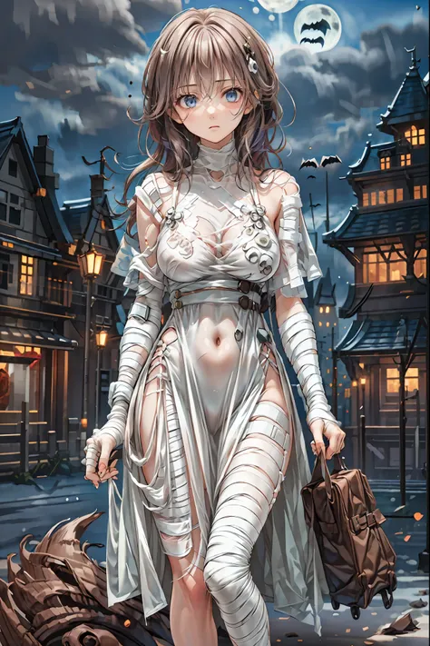 (((Bandage girl)))、Beautiful girl,Halloweenの夜,怪物に取り囲まれたCity, A girl being controlled by a monster , Transforming into a monster , A city filled with skyscrapers ,Cityの夜景

少女の傷付いた姿, A girl's expression is gloomy and gloomy ,frightened posture, A girl hiding...