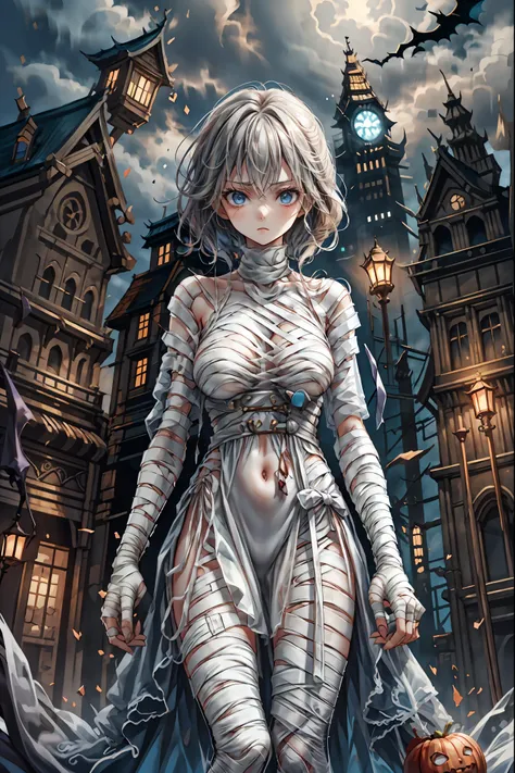 (((Bandage girl)))、Beautiful girl,Halloweenの夜,怪物に取り囲まれたCity, A girl being controlled by a monster , Transforming into a monster , A city filled with skyscrapers ,Cityの夜景
少女の傷付いた姿, A girl's expression is gloomy and gloomy ,frightened posture, A girl hiding...
