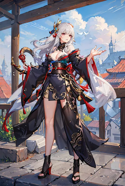 one girl showing her chest、fantasy、Chinese style、Shogun、Be brave