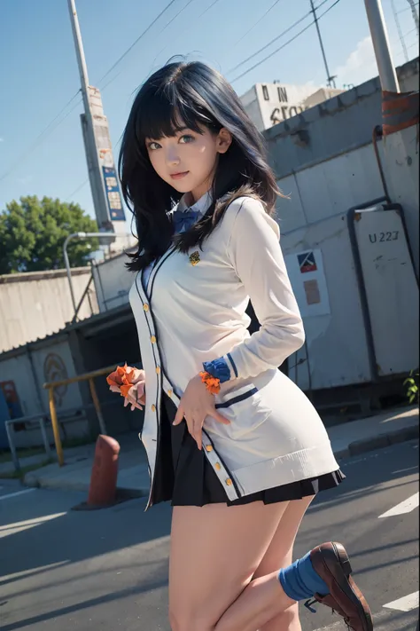 1girl, solo, Japanese beautiful girl, 17 years old, hight school student, looking at viewer, (smile:1.1),
short stature, moderate waist, medium breasts, big hips, 
(Best quality, 8k, 32k, Masterpiece, UHD:1.2), 
beautiful face, perfect face, highly detaile...