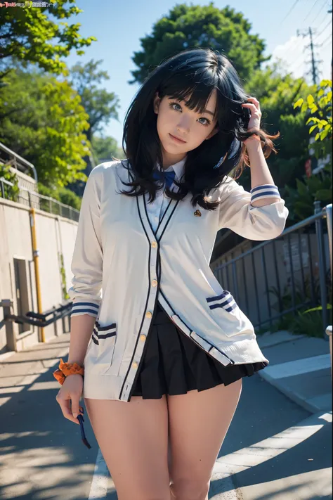 1girl, solo, Japanese beautiful girl, 17 years old, hight school student, looking at viewer, (smile:1.1),
short stature, moderate waist, large breasts, big hips, (cameltoe:1.3),　
(Best quality, 8k, 32k, Masterpiece, UHD:1.2), 
beautiful face, perfect face,...