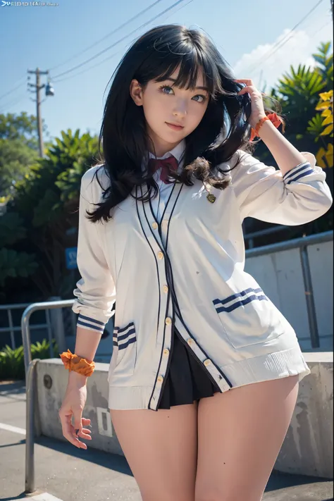 1girl, solo, Japanese beautiful girl, 17 years old, hight school student, looking at viewer, (smile:1.1),
short stature, moderate waist, large breasts, big hips, (cameltoe:1.3),　
(Best quality, 8k, 32k, Masterpiece, UHD:1.2), 
beautiful face, perfect face,...