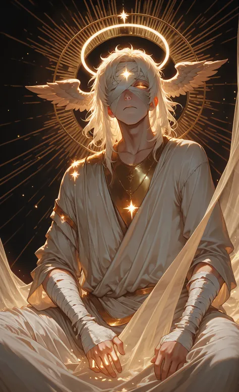 (moody lighting, dramatic shadows, bloom lighting, colored shadows, Ink Style, best quality, soft lines, clear details, masterpiece:1.3, 8k:1.3, Highest quality:1.3, detail:1.3, high resolution:1.3, digital painting, super detail, 1male), (divine aesthetic...