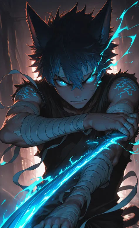 glowing, action pose, dynamic pose, Dynamic action, dynamic angles, dynamic perspective, dynamic color, dynamic light, holding weapon, (moody lighting, dramatic shadows, bloom lighting, colored shadows, Ink Style, best quality, soft lines, clear details, m...