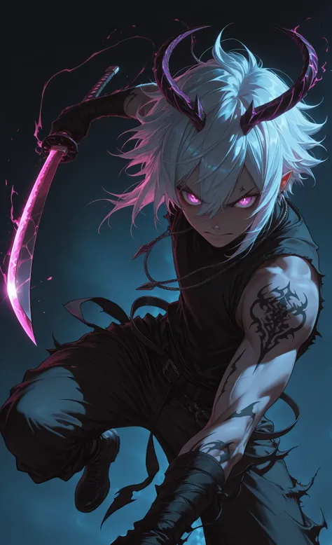 (action pose, dynamic pose, Dynamic action, dynamic angles, dynamic perspective, dynamic color, dynamic light, holding weapon, moody lighting, dramatic shadows, bloom lighting, colored shadows, Ink Style, best quality, soft lines, clear details, masterpiec...