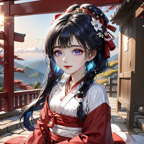 ((Top quality, super detailed, masterpiece, wallpaper, super realistic, highest photo resolution, 8K)), ((Many dogwood petals dancing in the wind)), ((Heterochromia , red eyes, blue eyes)), (Best portrait), ((Sparkling and detailed eyes)), ((Wearing a shri...