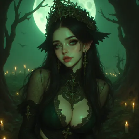 alluring, one hand resting gracefully on her hip, the other softly lifted, showing delicate, perfectly shaped fingers and elegant hand posture.
Her emerald green eyes are bright, sharp, and full of mystery — realistic, symmetrical, and expressive under th...